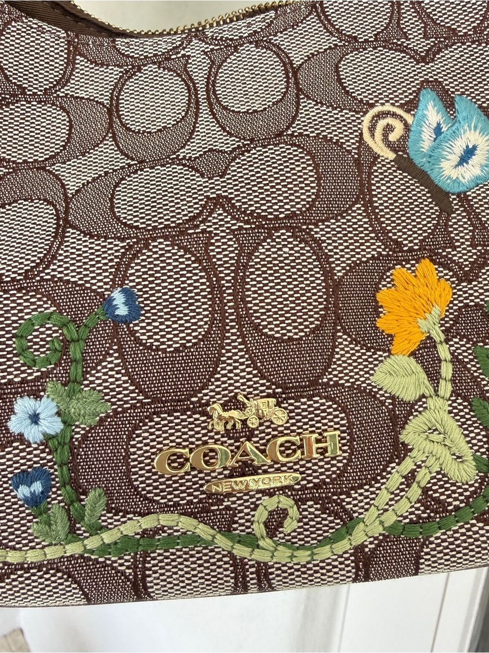 Coach Emily Shoulder Bag Signature Jacquard With Floral Embroidery CDX19 Oak Mul - Picture 15 of 15